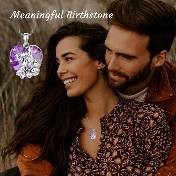 Sterling Silver Frog Pendant Necklace with Heart Crystal for Women - Picture 4 of 8